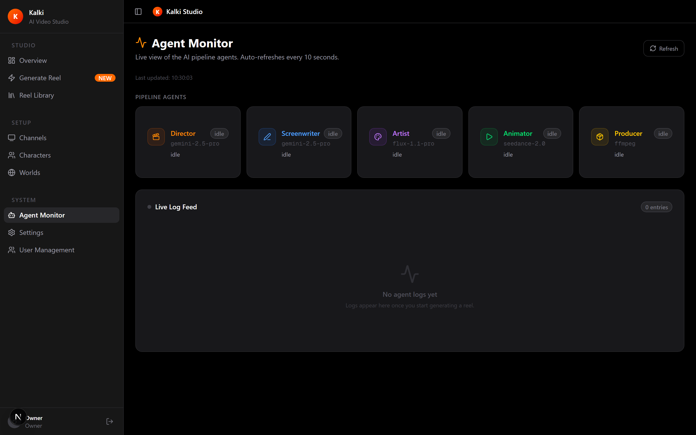 Agent monitor listing pipeline runs