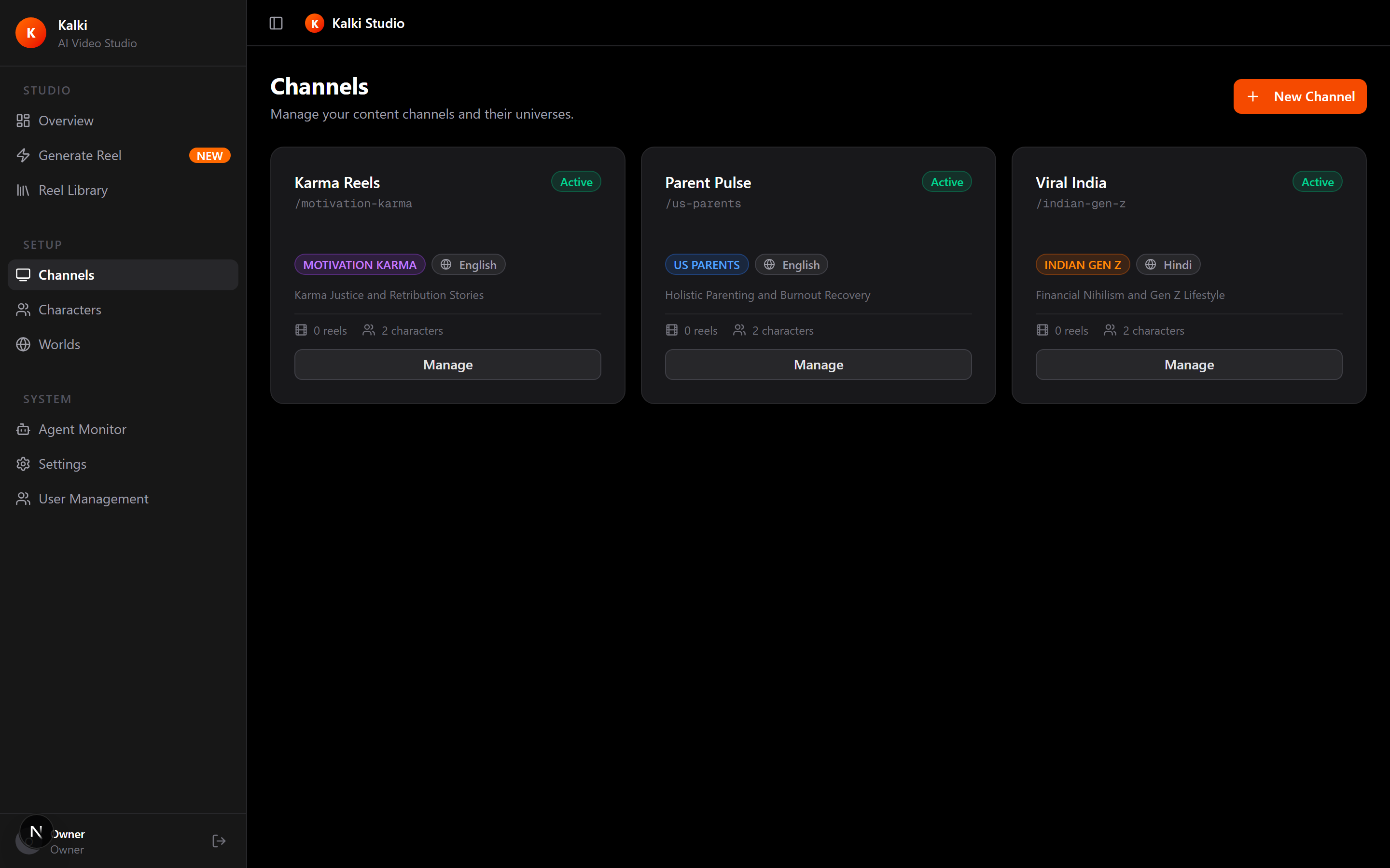 Kalki Channels screen